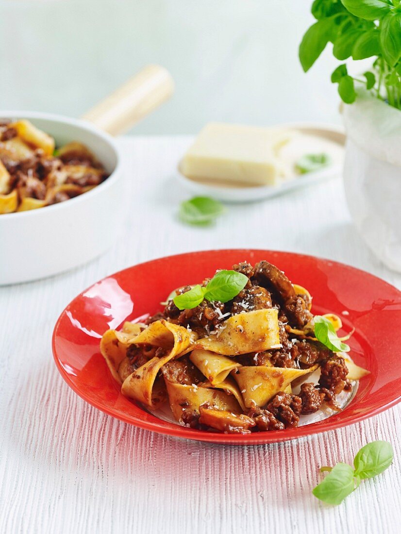 Rindfleisch-Pilz-Ragout mit Pappardelle