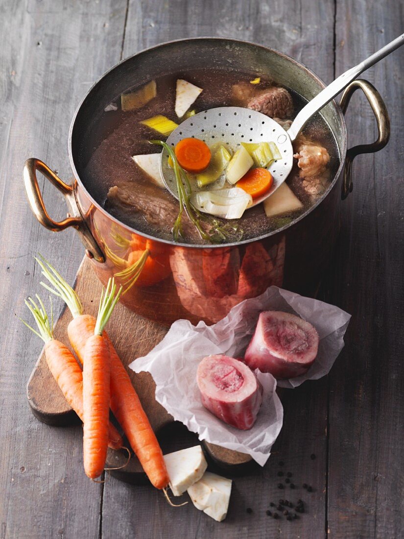 Bone broth with soup vegetables