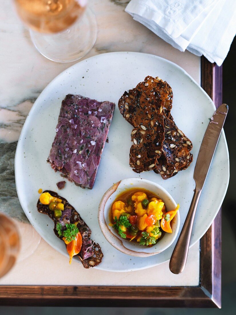 Duck rillette with piccalilli