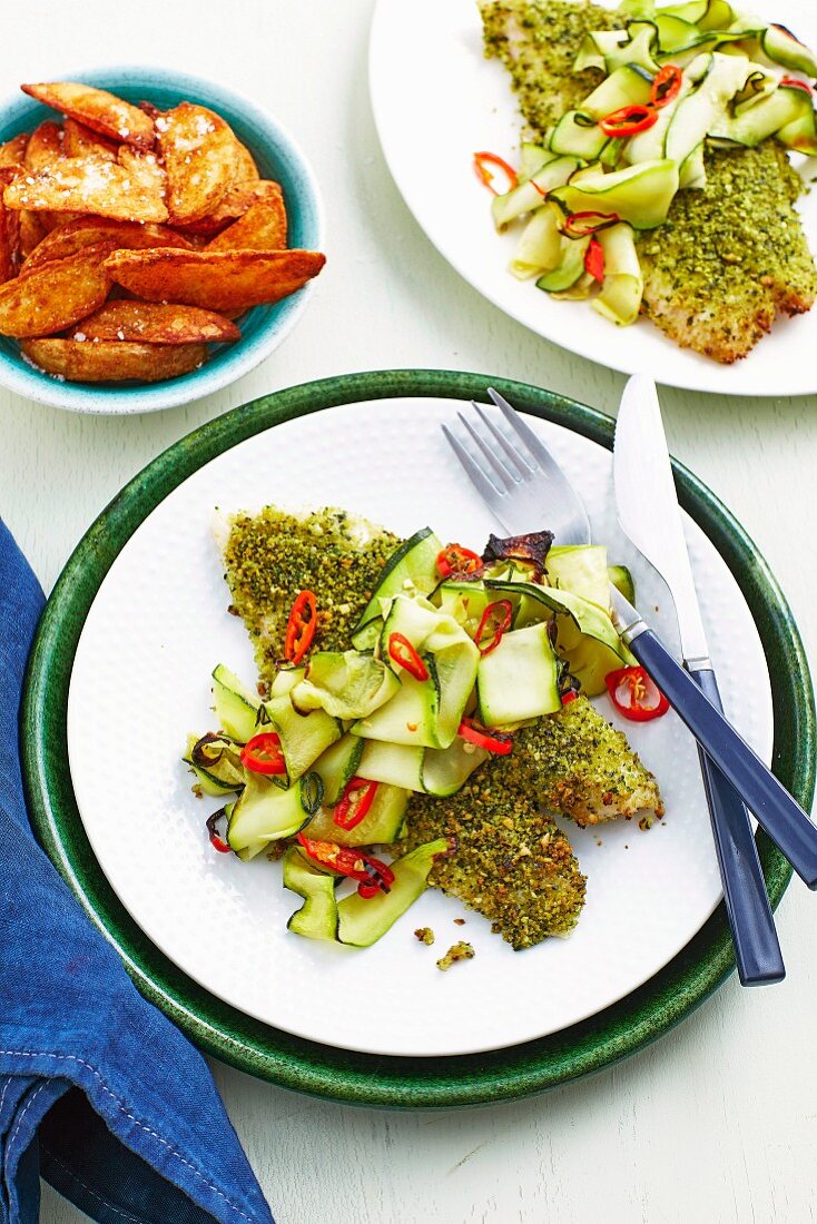 Zucchini - Baked Herbed Fish and Zucchini