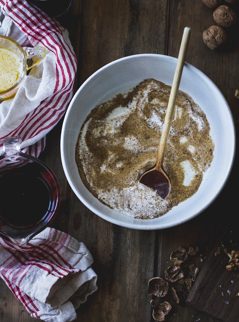 Baking mixture for salty maple walnut pie