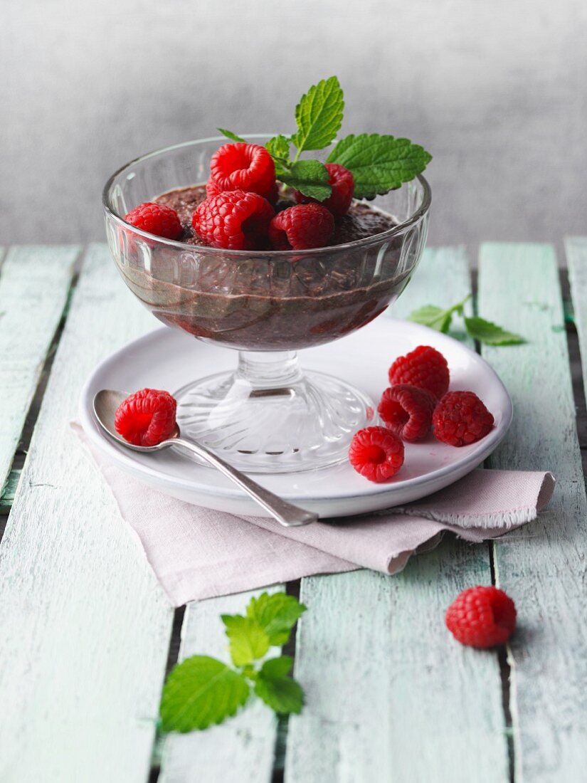 Chocolate and banana pudding with chia seeds