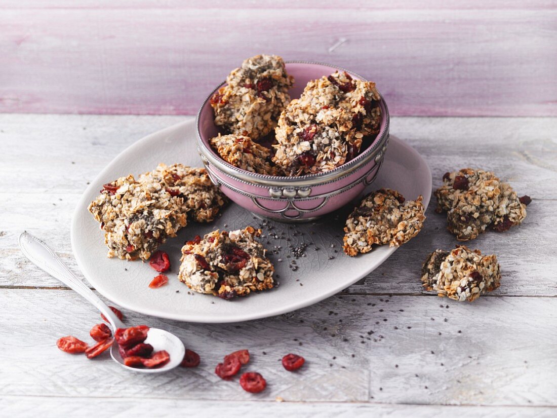Oat cookies with cranberries and chia seeds