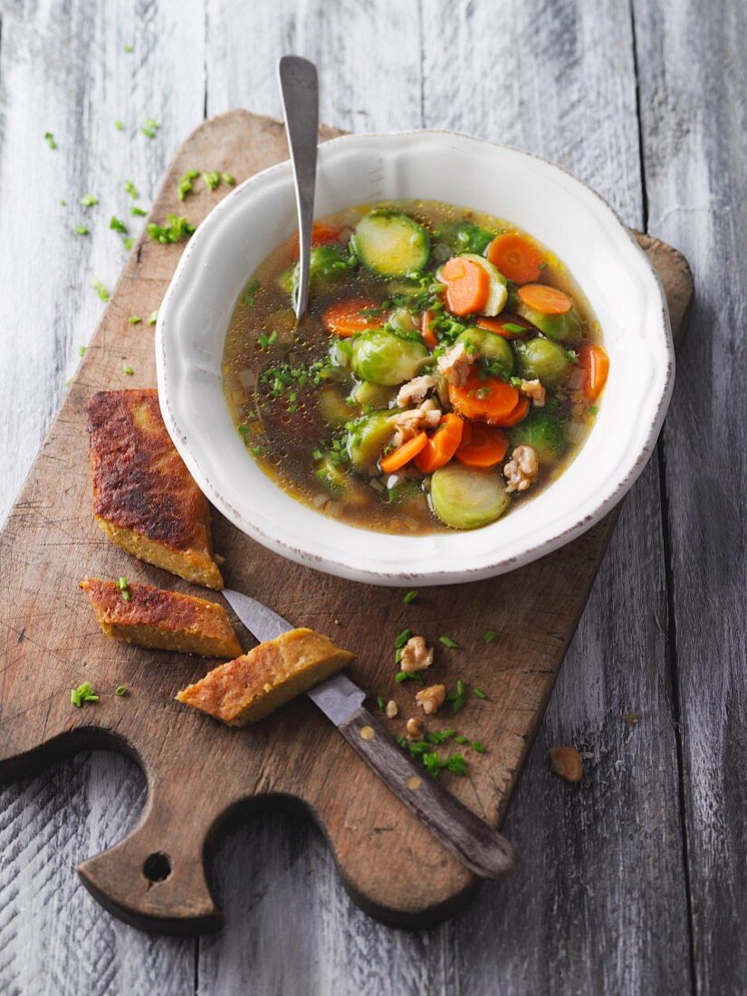 Vegan brussel sprout bouillon with lupine fillet