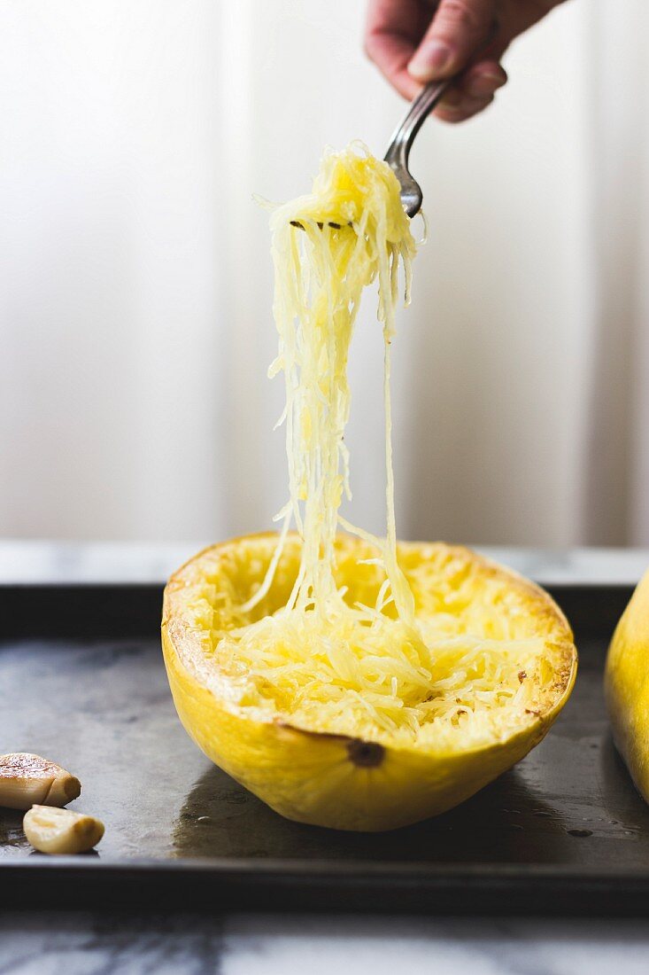 Spaghetti Squash on a baking tray