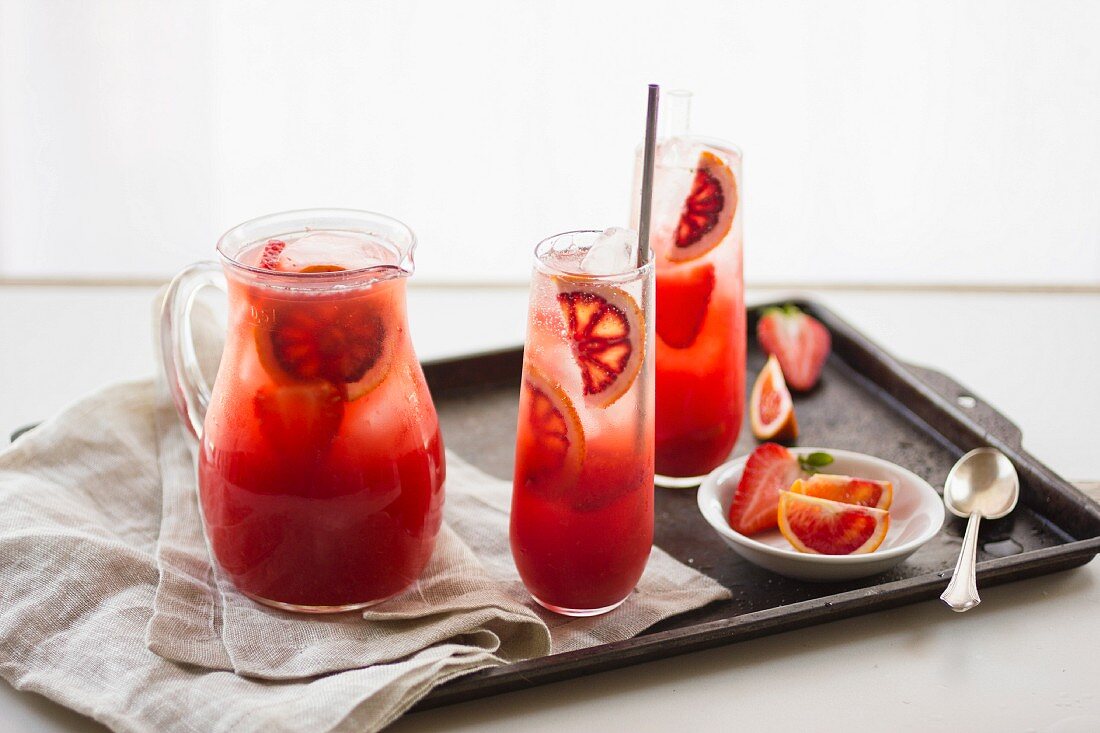 Blood orange strawberry punch drink