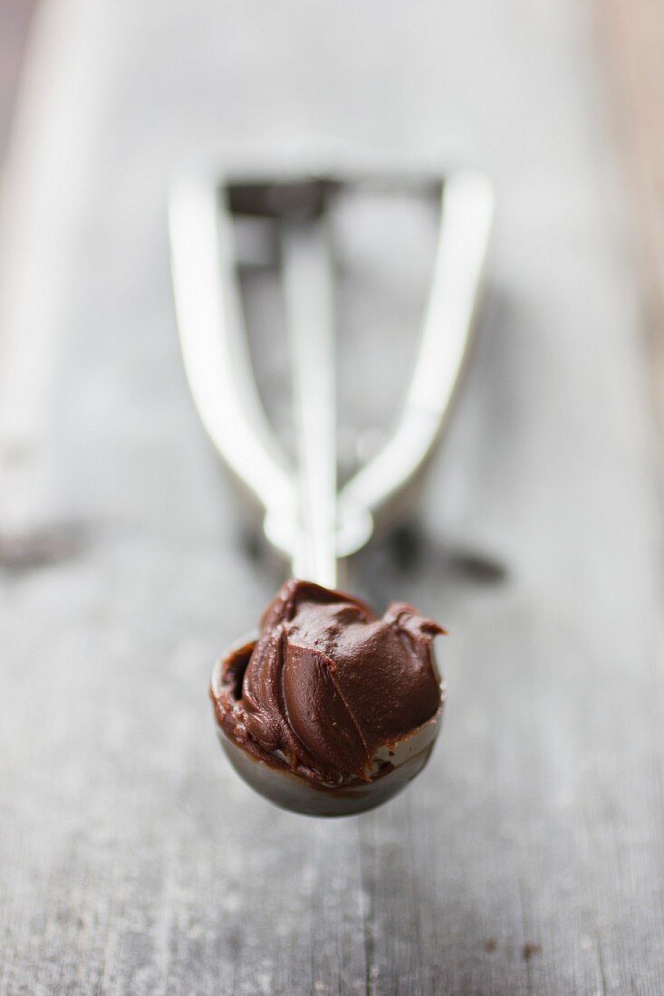 Chocolate ganache in a scoop