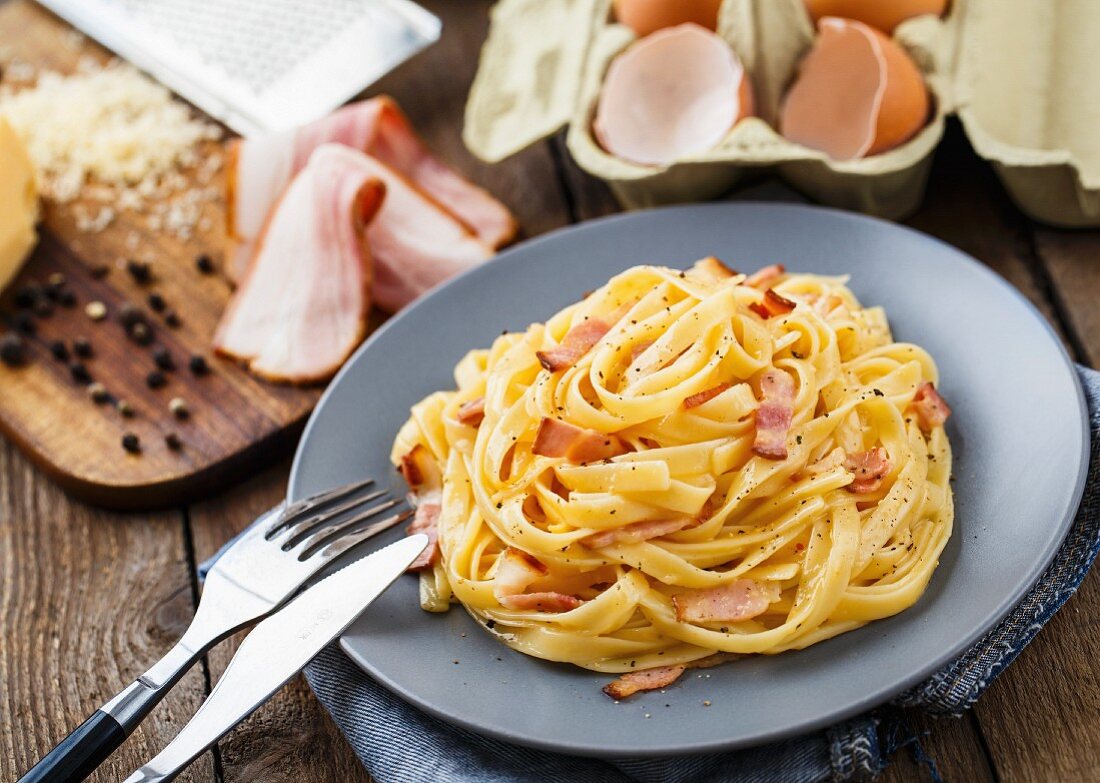 Pasta Carbonara auf Teller