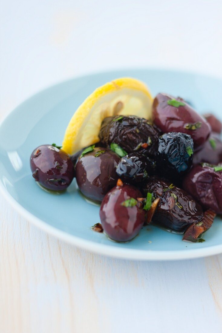Marinated black olives