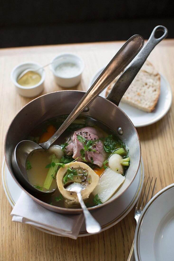 Pot au feu at the 'La Bourse et La Vie' restaurant in Paris, France