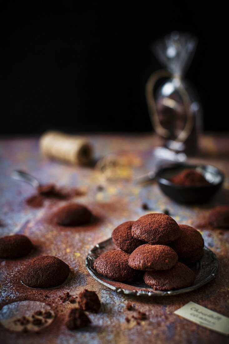 Schokoladenplätzchen mit Kakaopulver bestäubt (ohne Eier)
