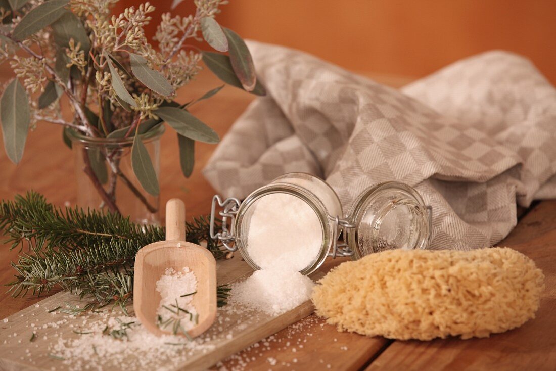 Scented bath salts in a storage glass