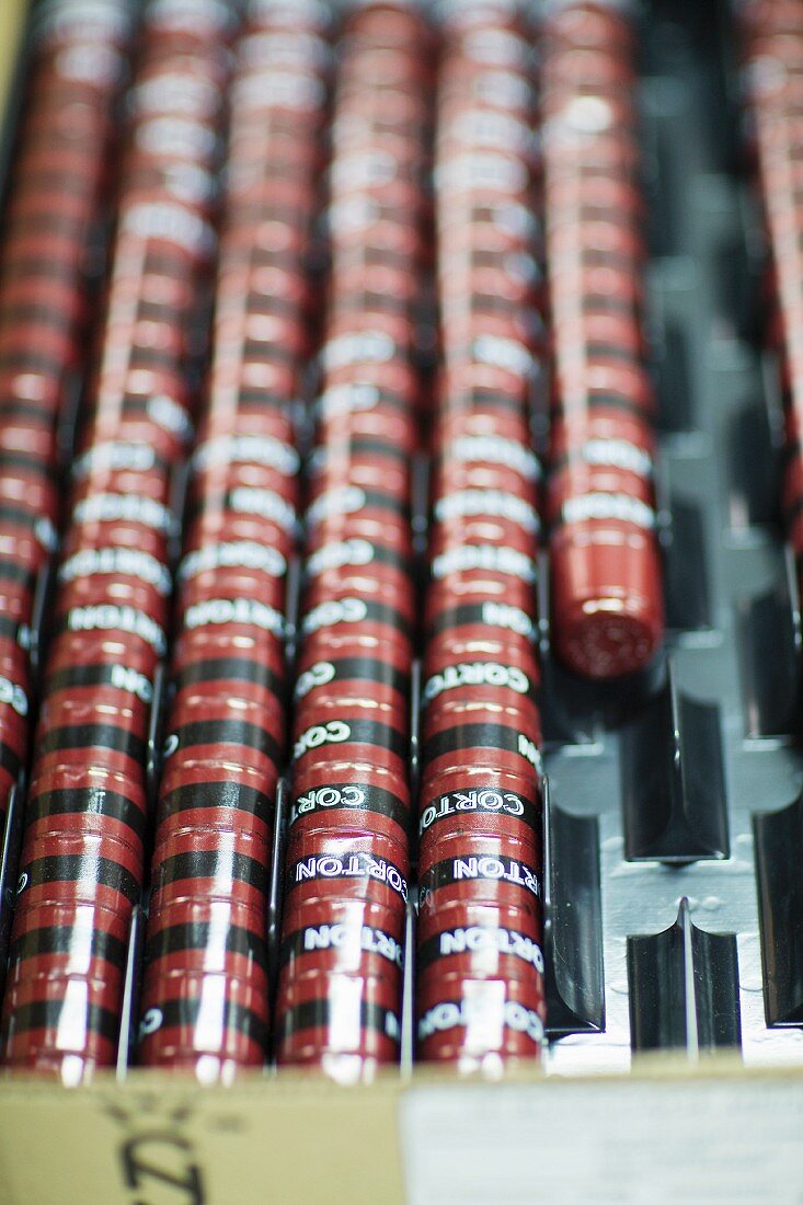 Wine bottle caps on the Domaine de la Romanée Conti estate in Burgundy, France