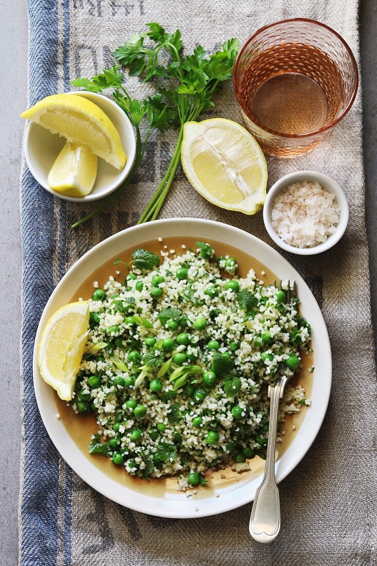 Couscous salad with peas and fresh mint