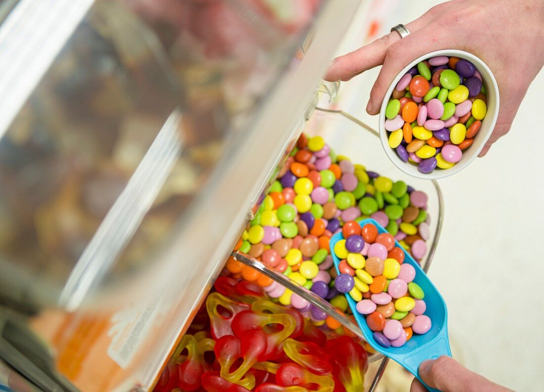 Pick and mix sweet dispenser in a supermarket