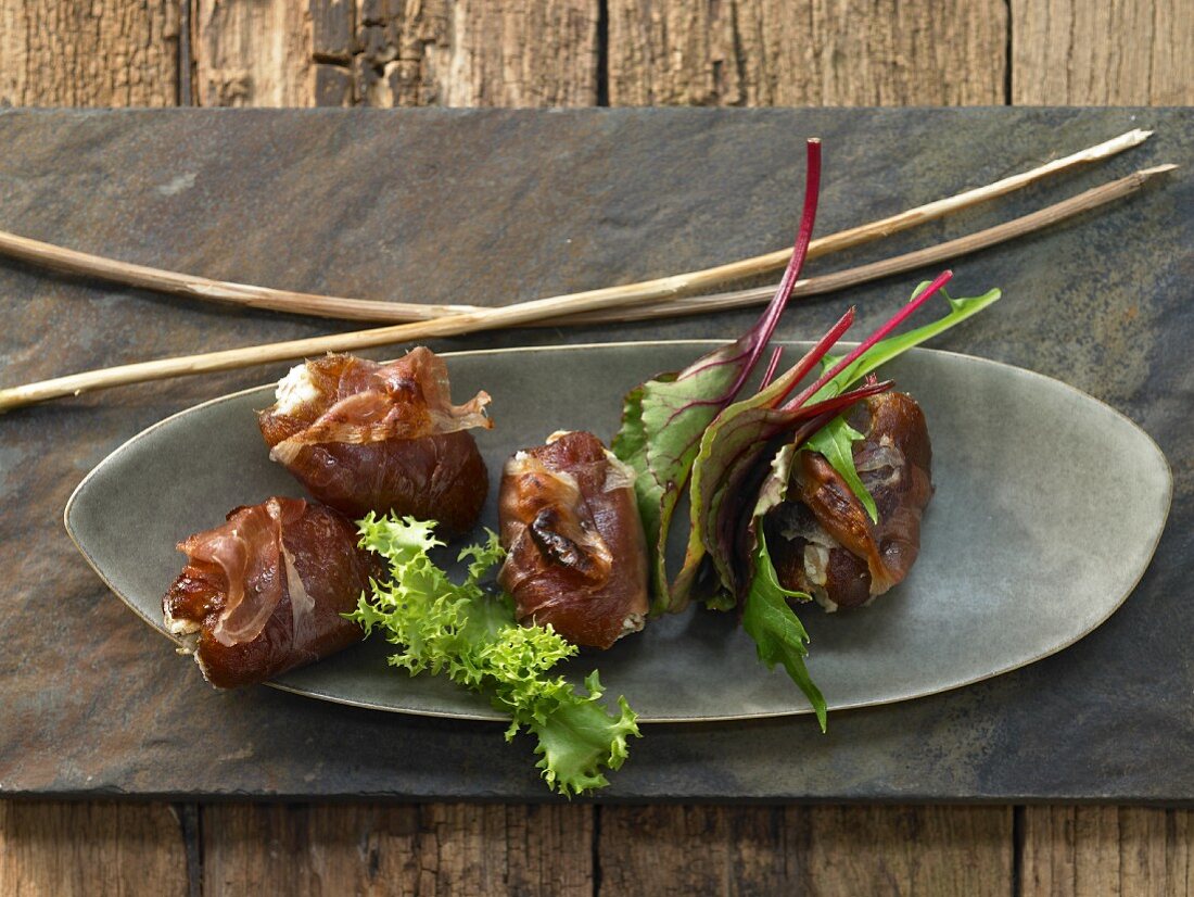 Stuffed dates wrapped in bacon