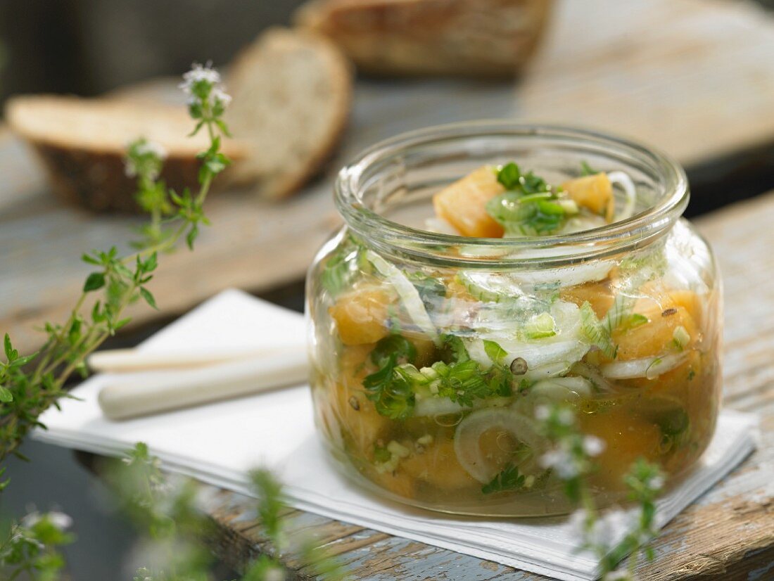 Grilled melon relish with honey and spring onions
