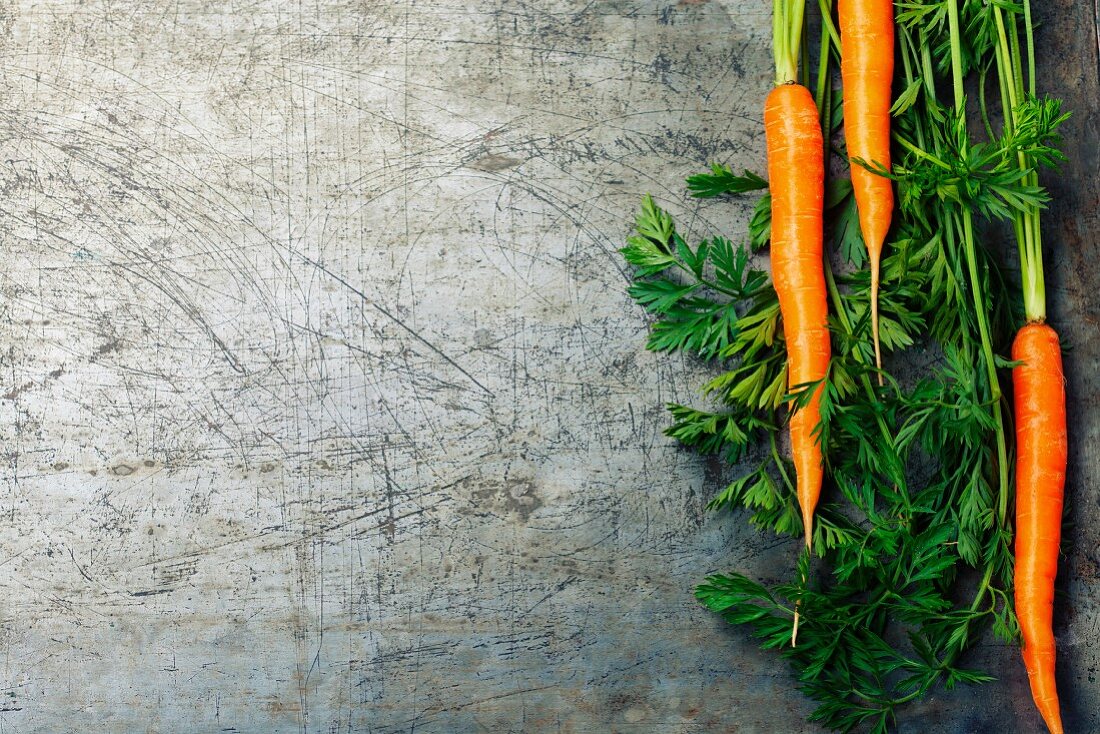 Carrots on old metal background