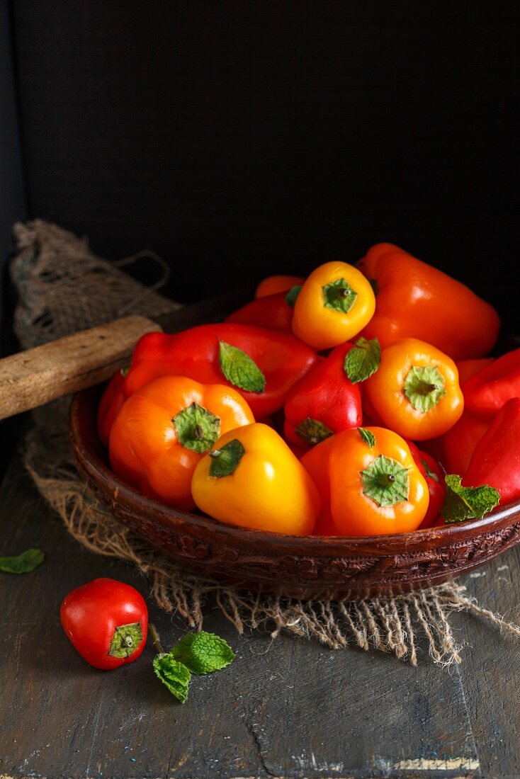 Sweet Crunchy Colorful Peppers on a Vintage Rustic Setup