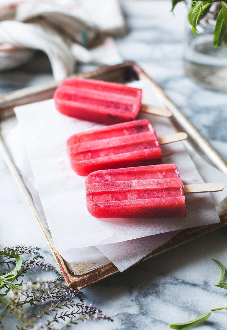 Raspberry lemon verbena popsicles