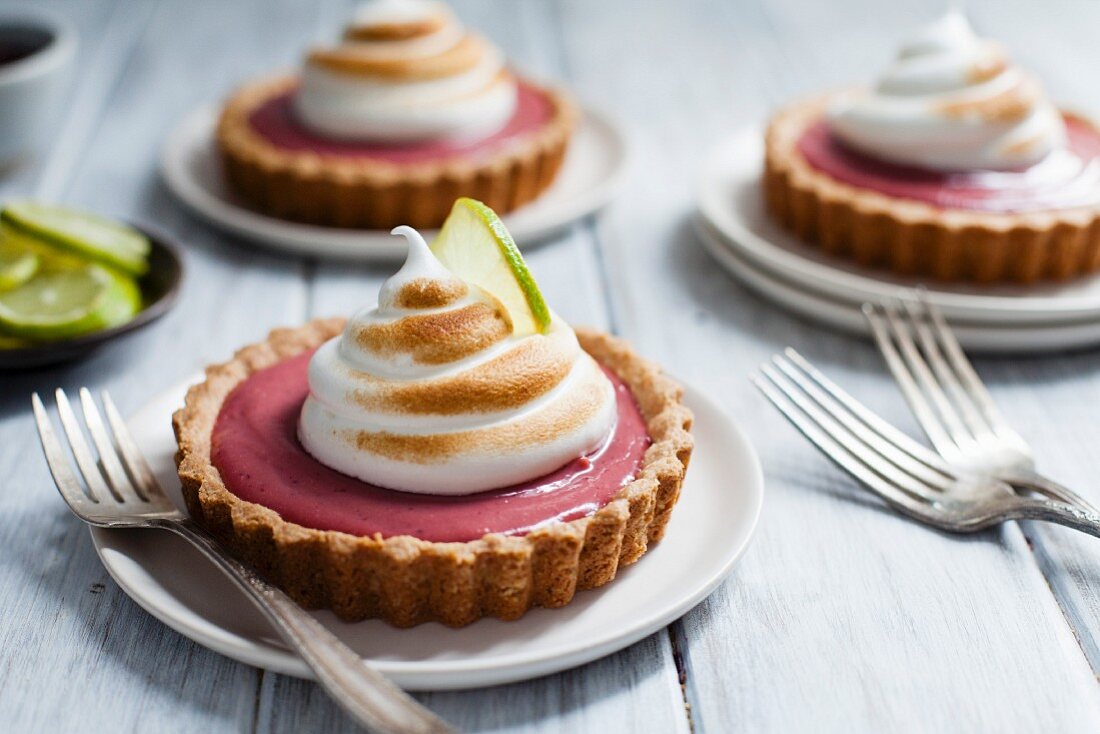 Hibiscus Strawberry Curd Tarts with Toasted Meringue