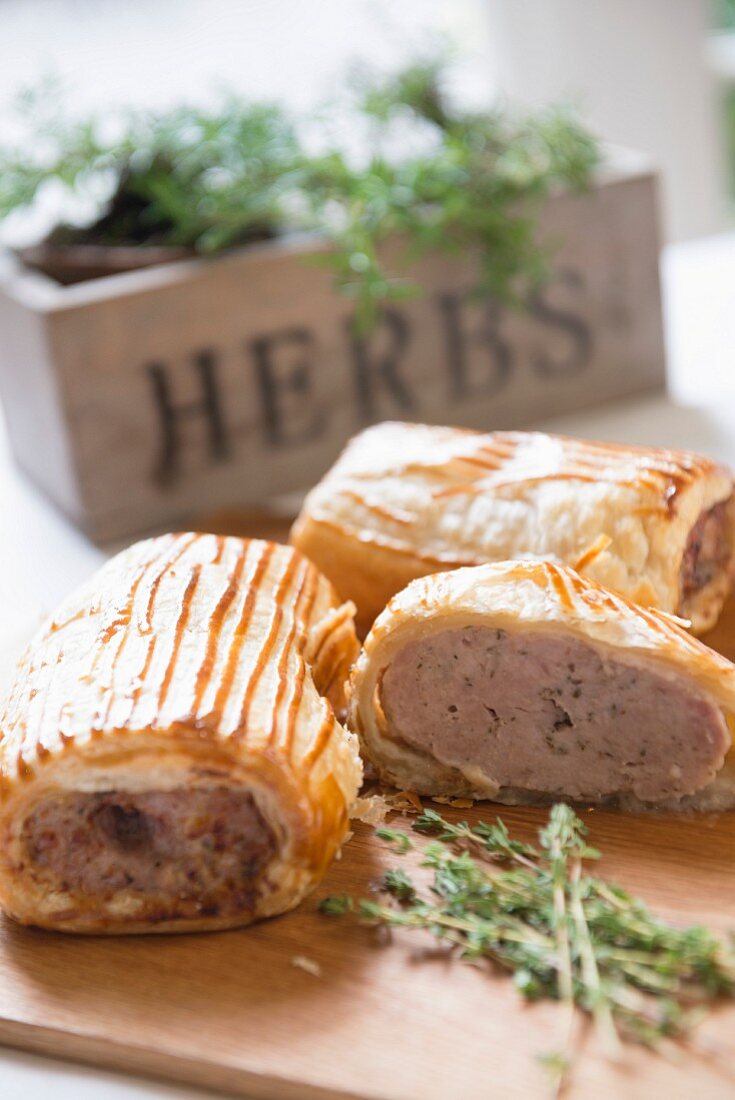 Sausage rolls and herbs