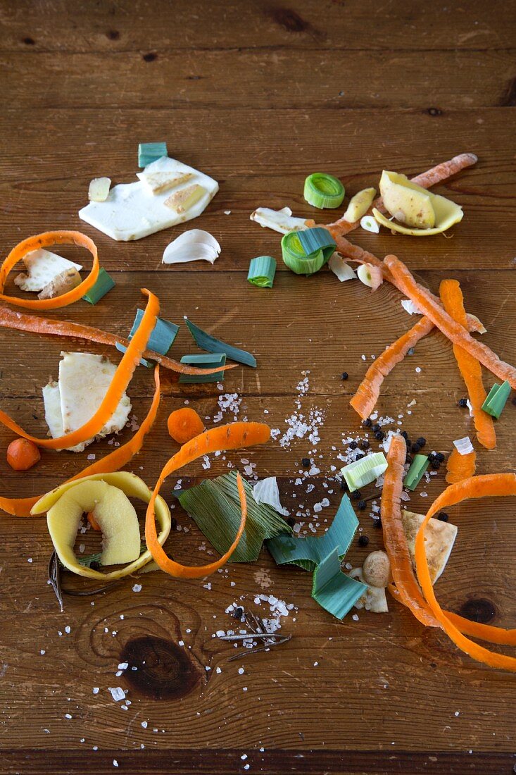 Remains of soup vegetables with pepper and sea salt