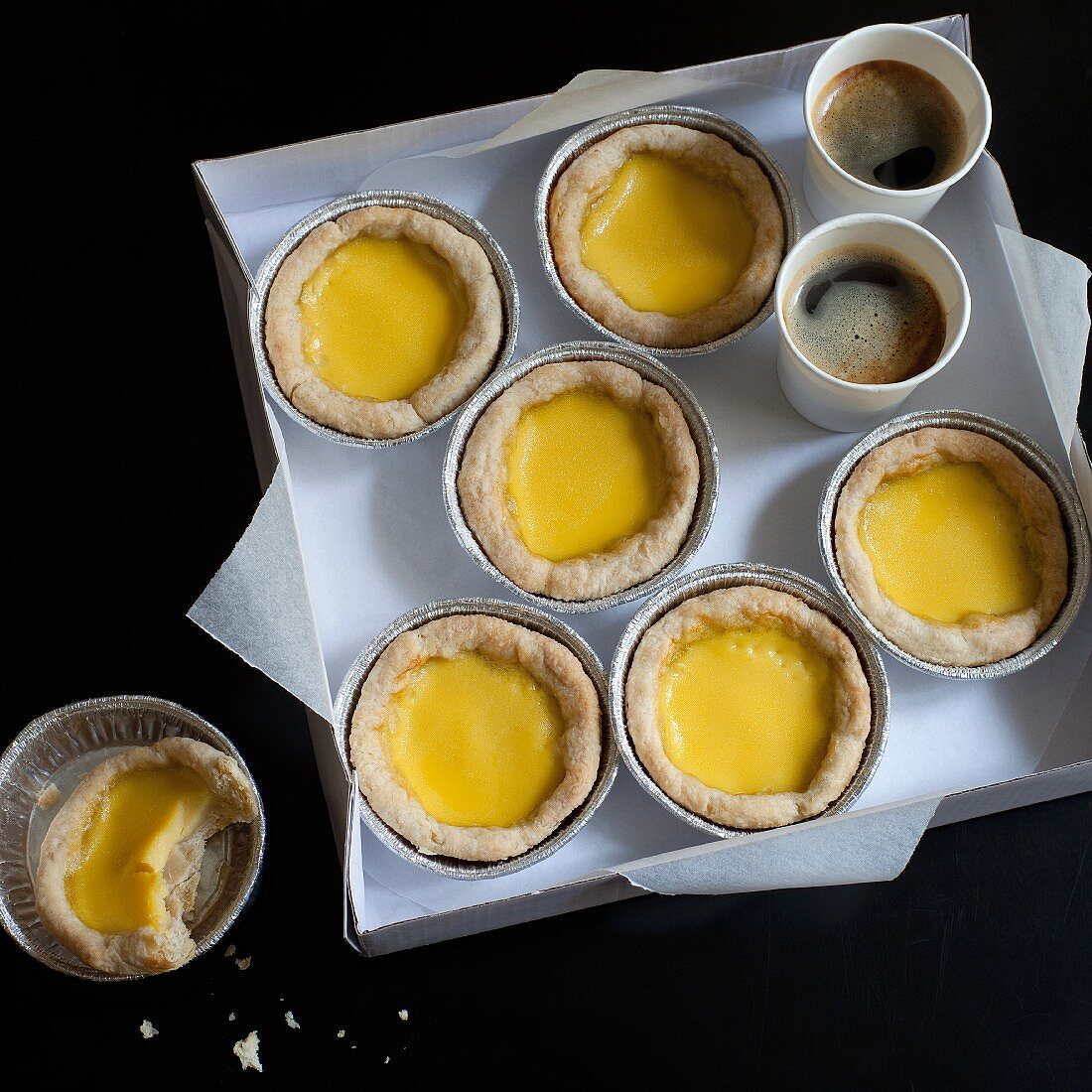 Chinese egg tarts and coffee