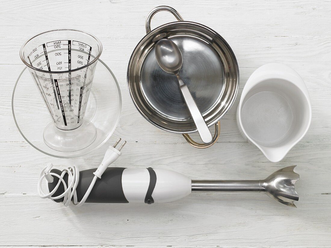 Kitchen utensils for making a kefir drink with berries