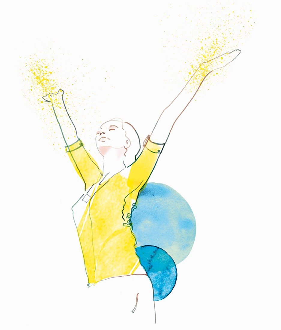 A woman stretching her arms into the air to symbolise vitality (illustration)
