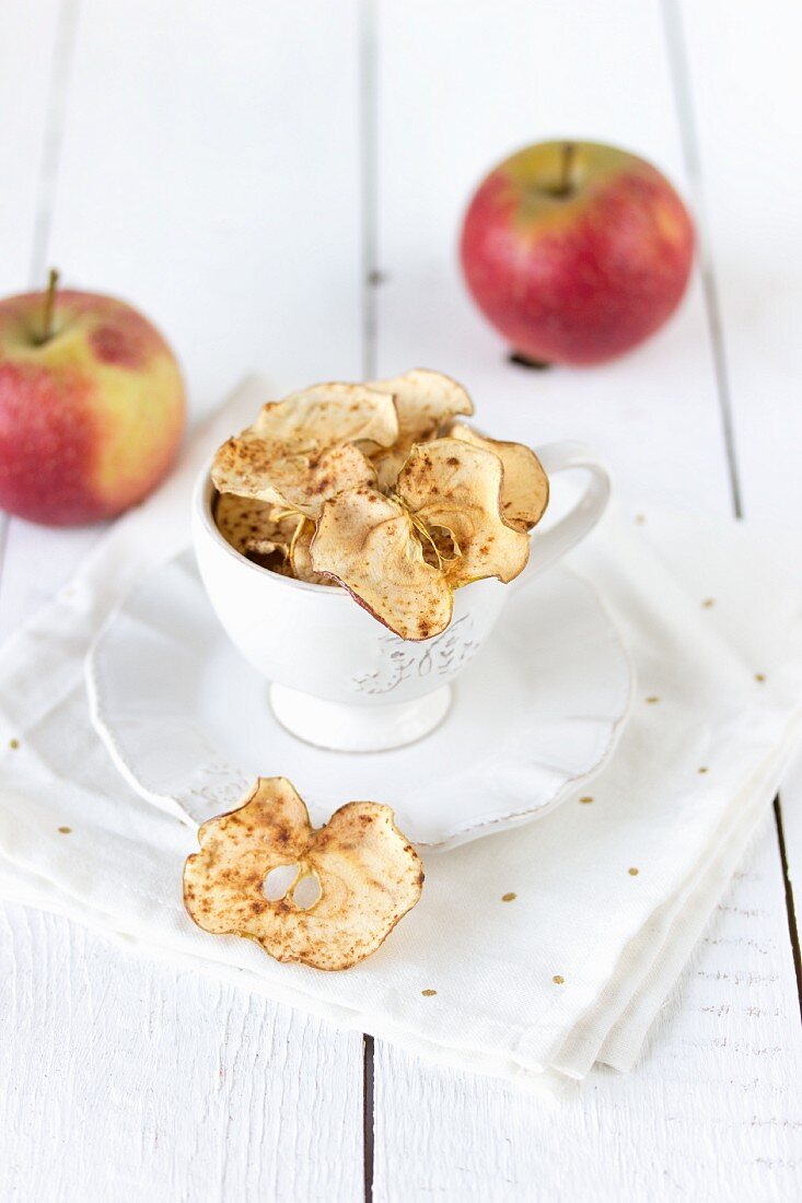 Apple chips in a cup