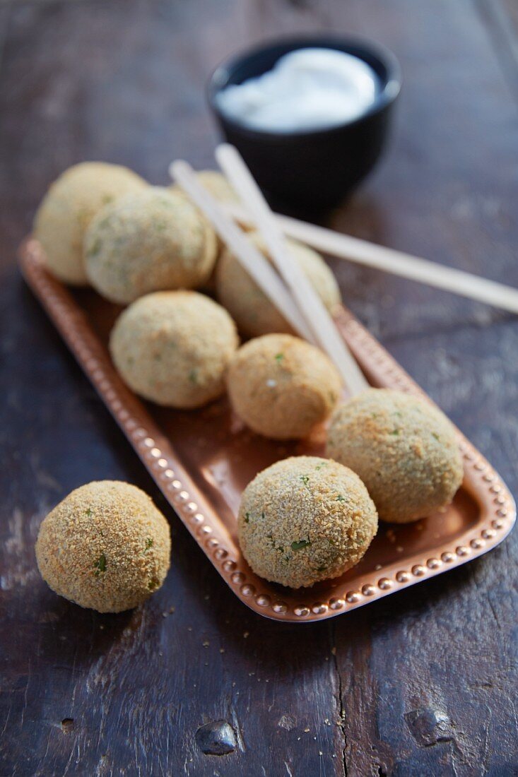 Meatballs on wooden skewers