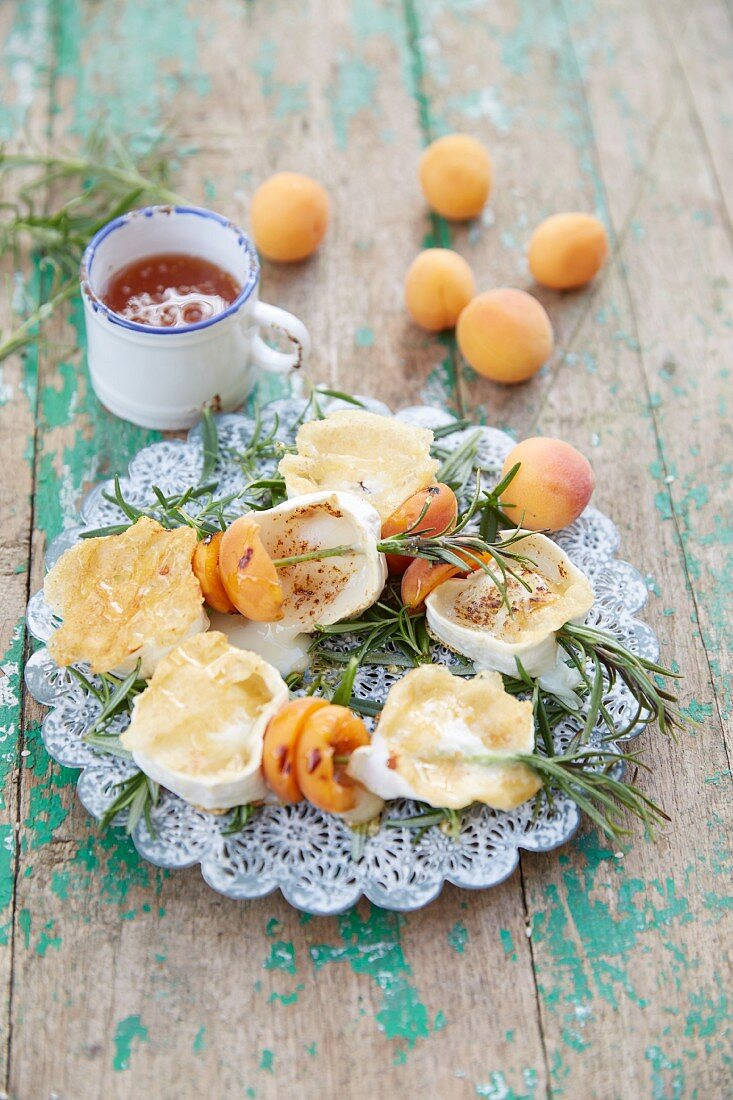 Rosemary sticks with camembert and apricots