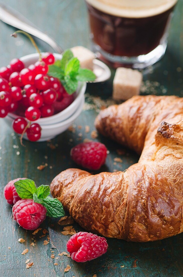 Breakfast with croissants and coffee