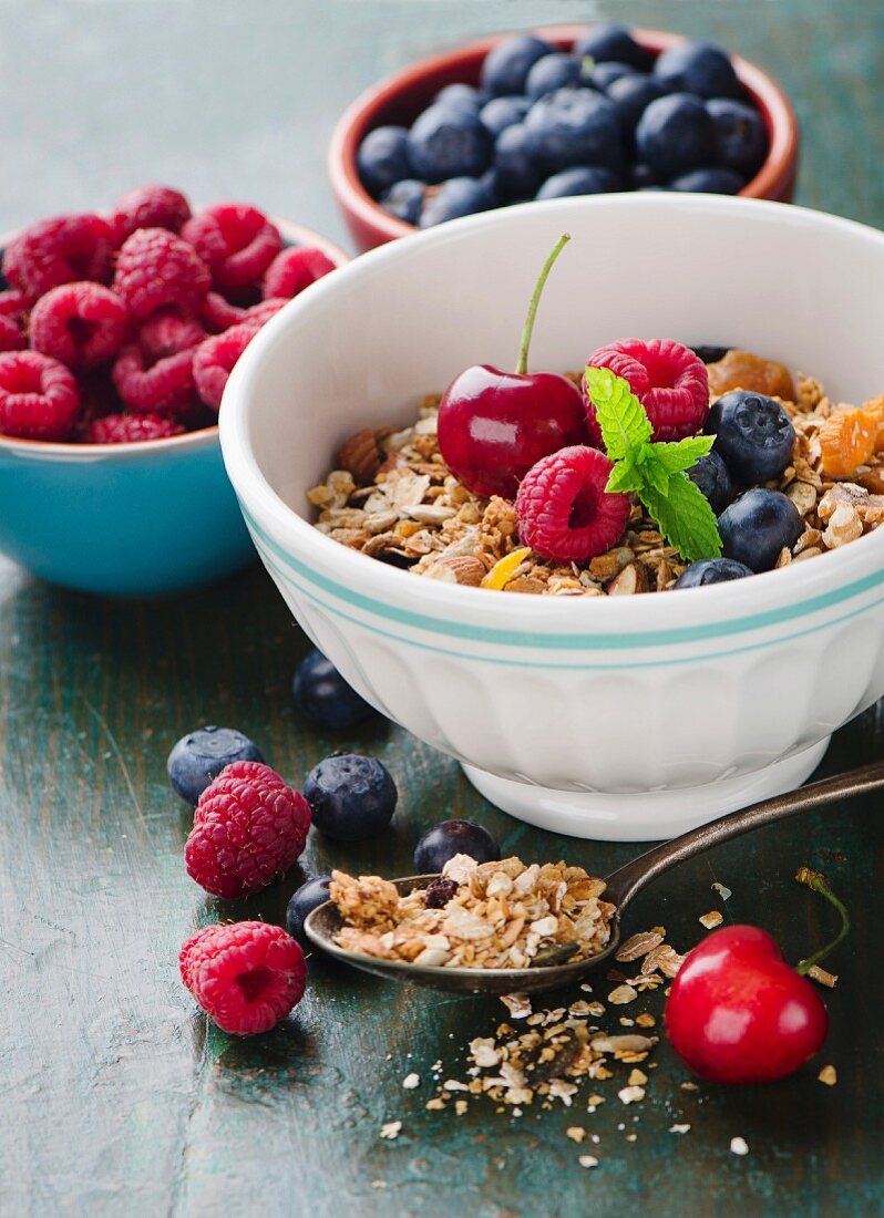 Bowl of muesli with fresh berries