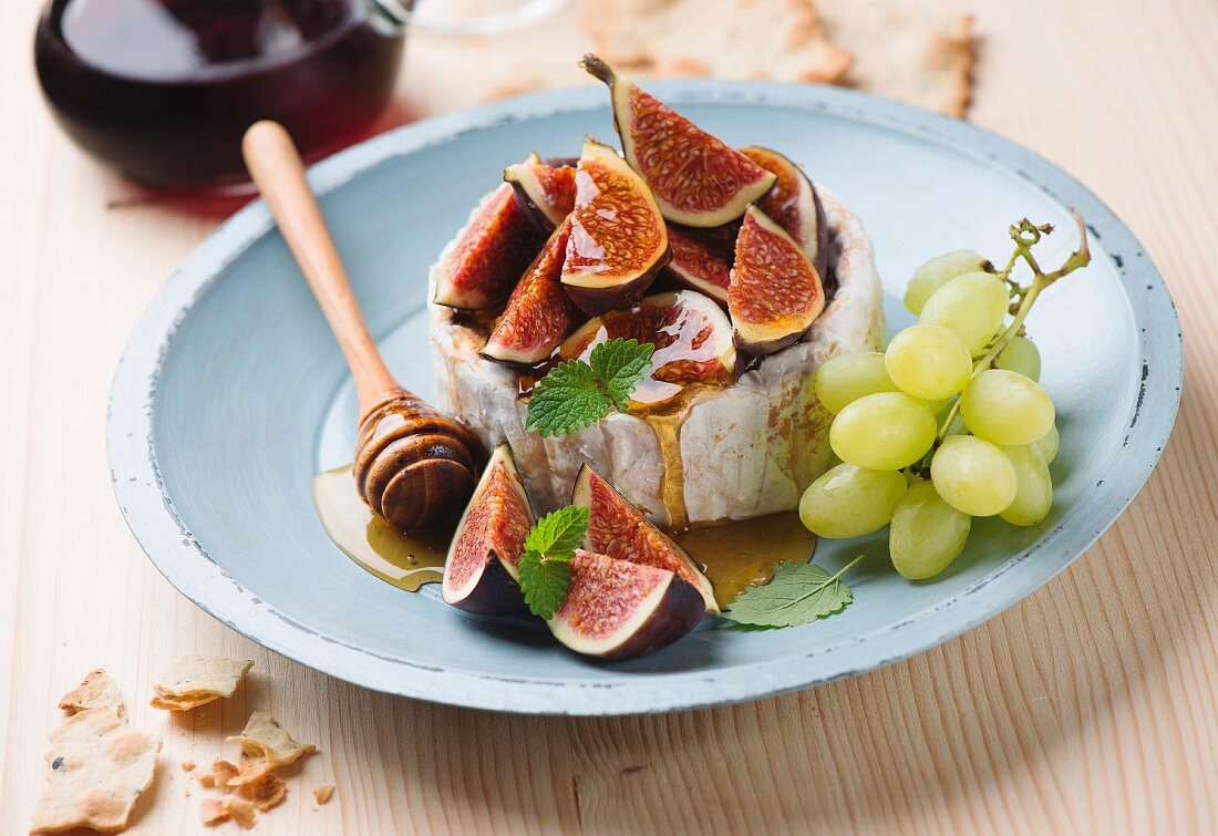 Figs, honey and camembert cheese.