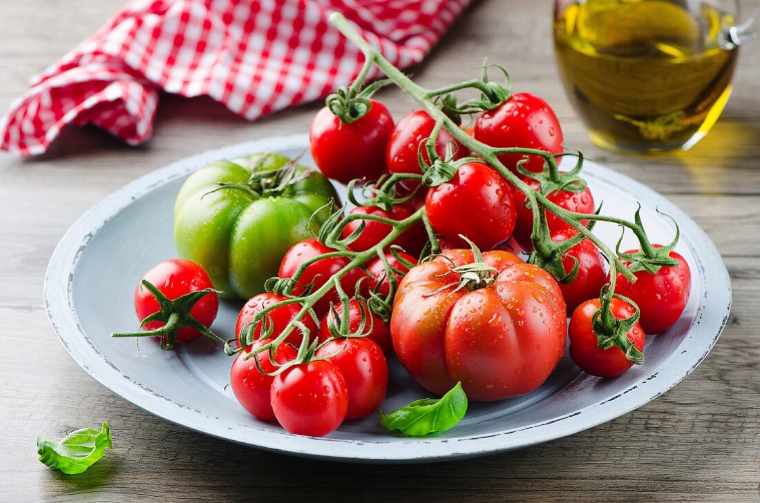 Frisch gewaschene Tomaten auf Teller