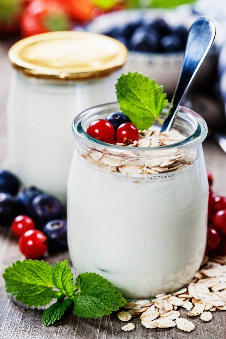 Healthy breakfast - yogurt with muesli and berries