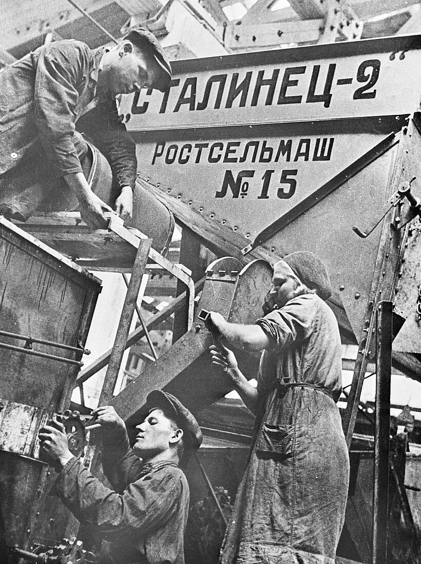 Combine harvester factory workers, USSR, 1930s