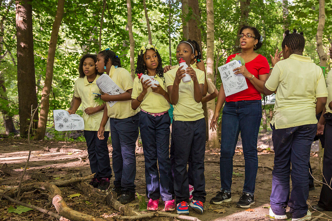 Students on nature trail, Detroit, USA