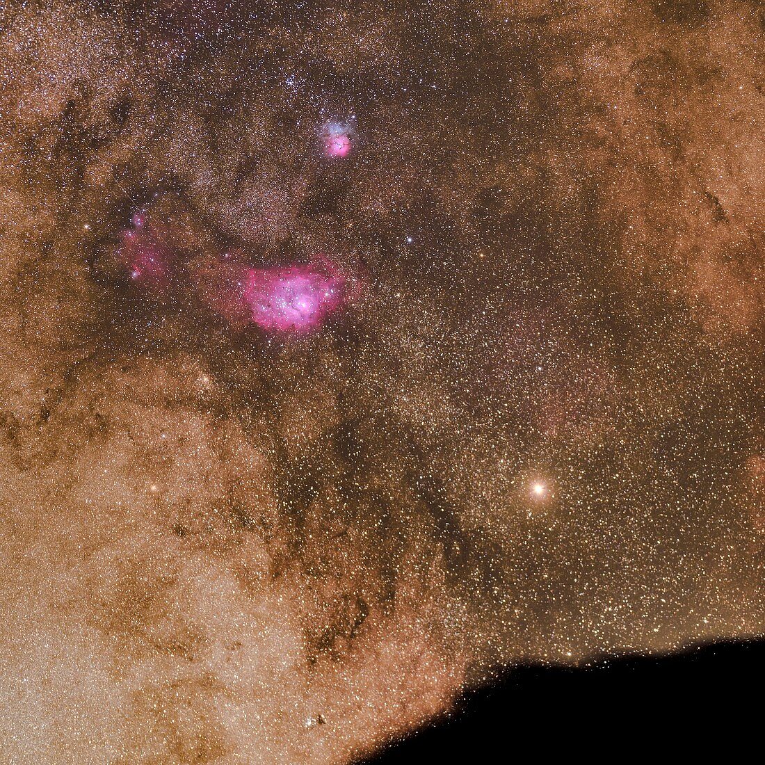 Mars and Lagoon Nebula in the Milky Way