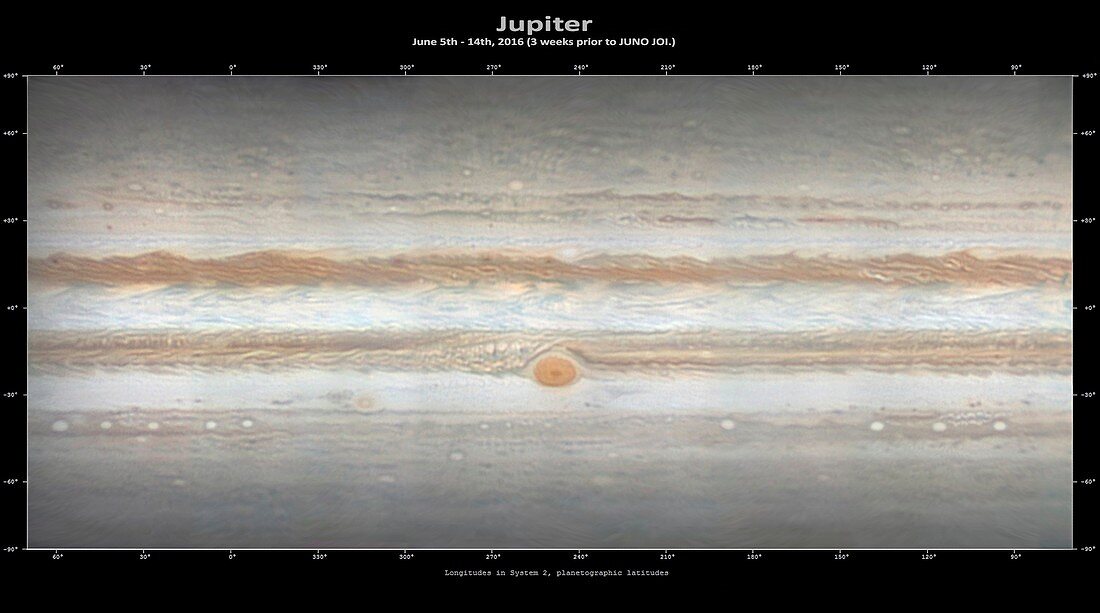 Map of Jupiter, cylindrical projection