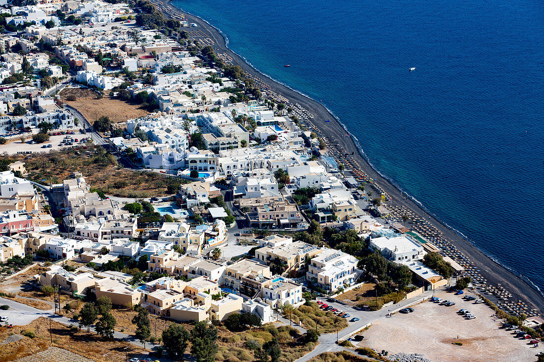 Aerial view of Kamari, Santorini, Greece