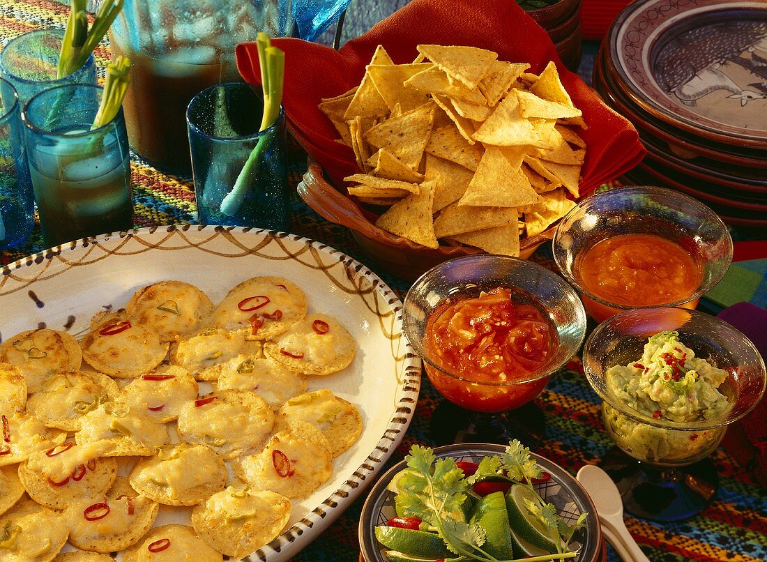 Festive Nachos with Tortilla Chips and Dips