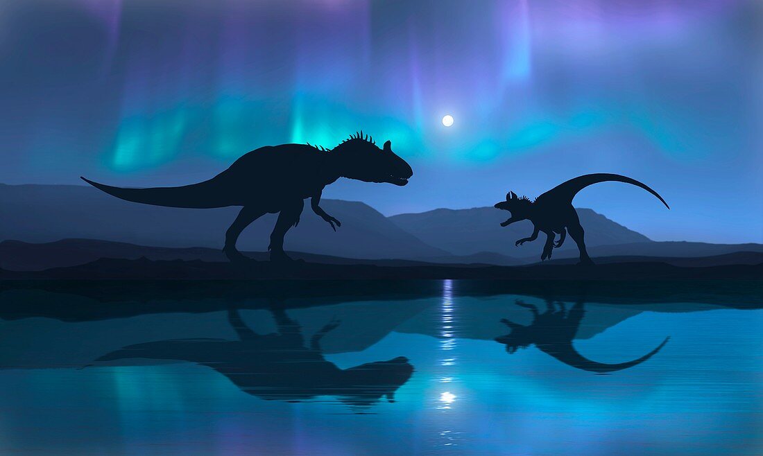 Artwork of Crylophosaurus and Aurora