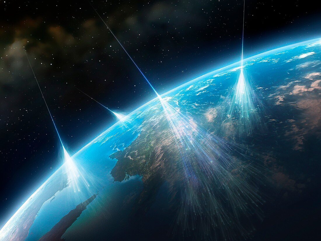 Artwork of Cosmic Rays Hitting Earth