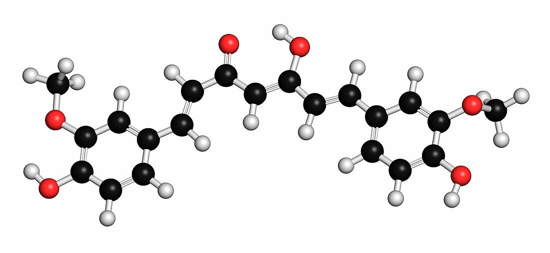 Curcumin turmeric spice molecule, illustration