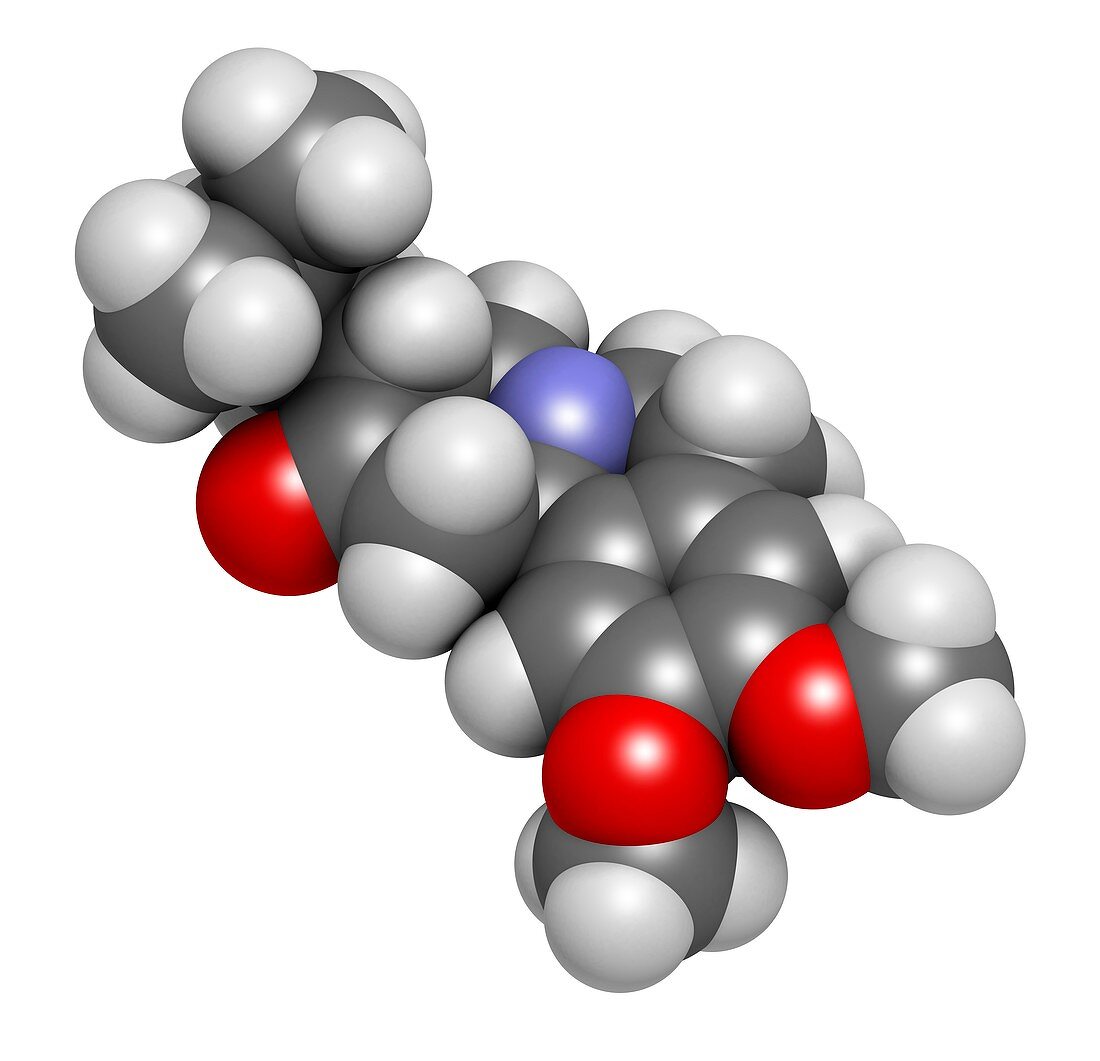 Tetrabenazine drug molecule, illustration