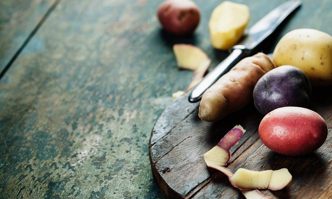 Raw colorful potatoes ready for cooking