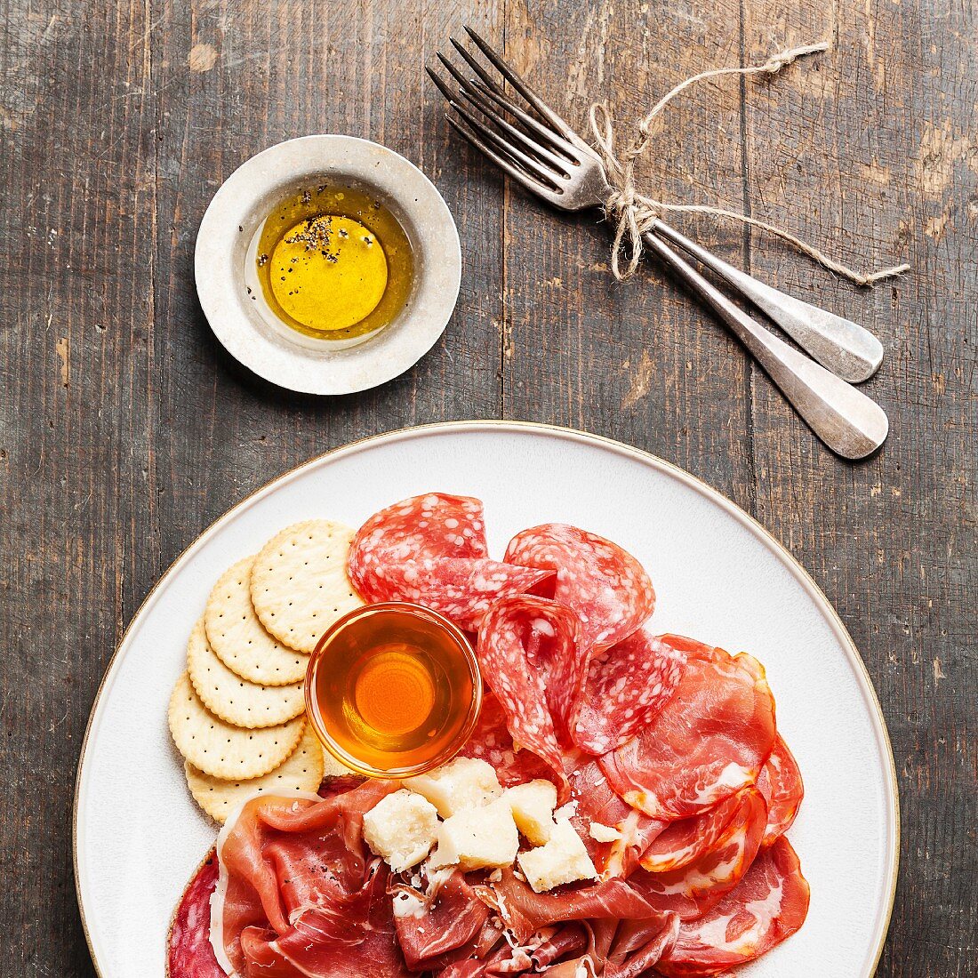 Platter of Assorted Snack ham, salami, cheese and honey